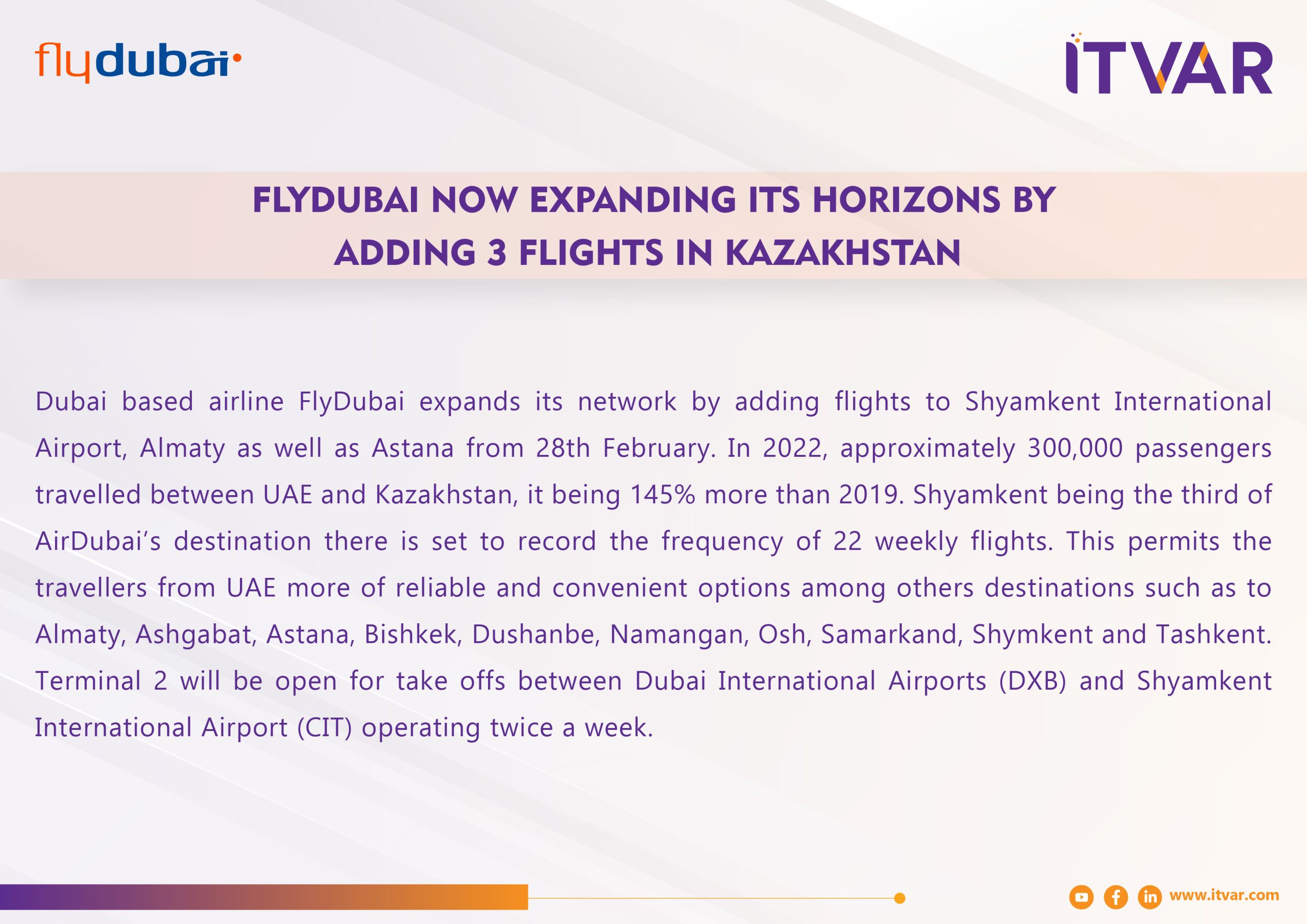 FlyDubai now expanding its horizons by adding 3 flights in Kazakhstan.