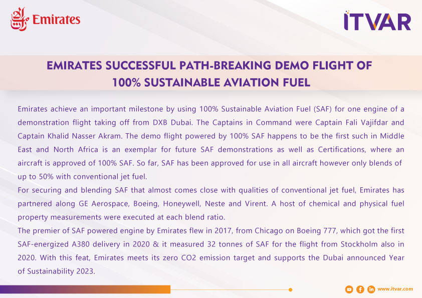 Emirates successful path-breaking demo flight of 100% Sustainable Aviation Fuel