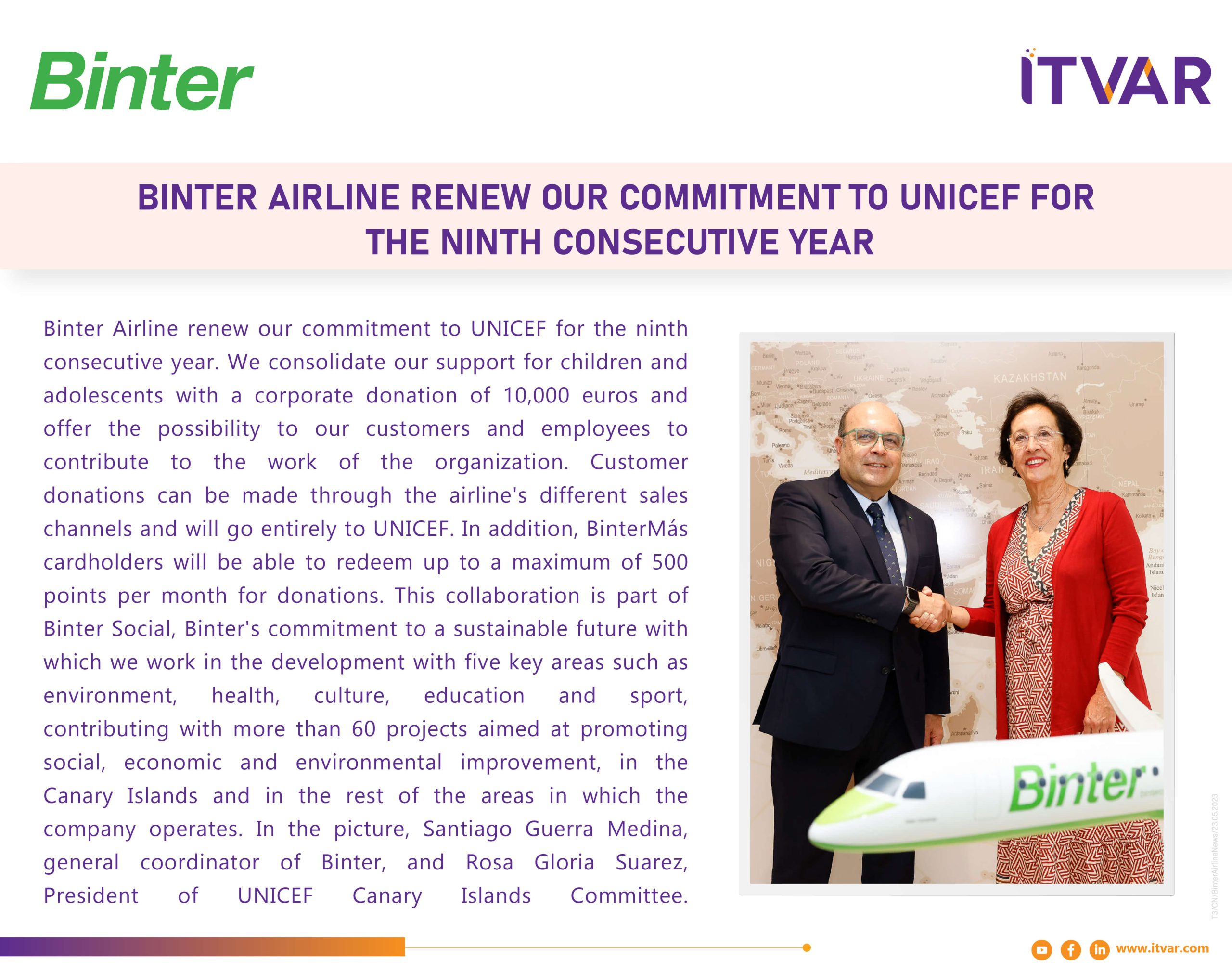 Binter Airline Renew Our Commitment To UNICEF For The Ninth Consecutive Year