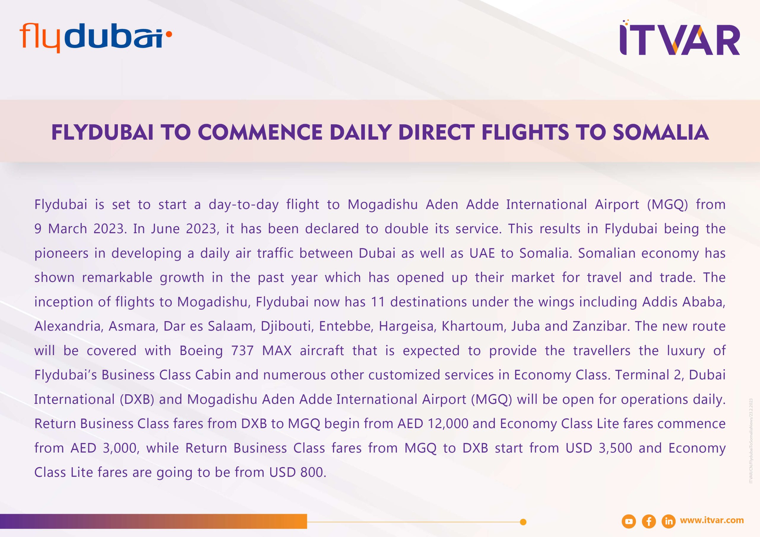 Flydubai To Commence Daily Direct Flights To Somalia